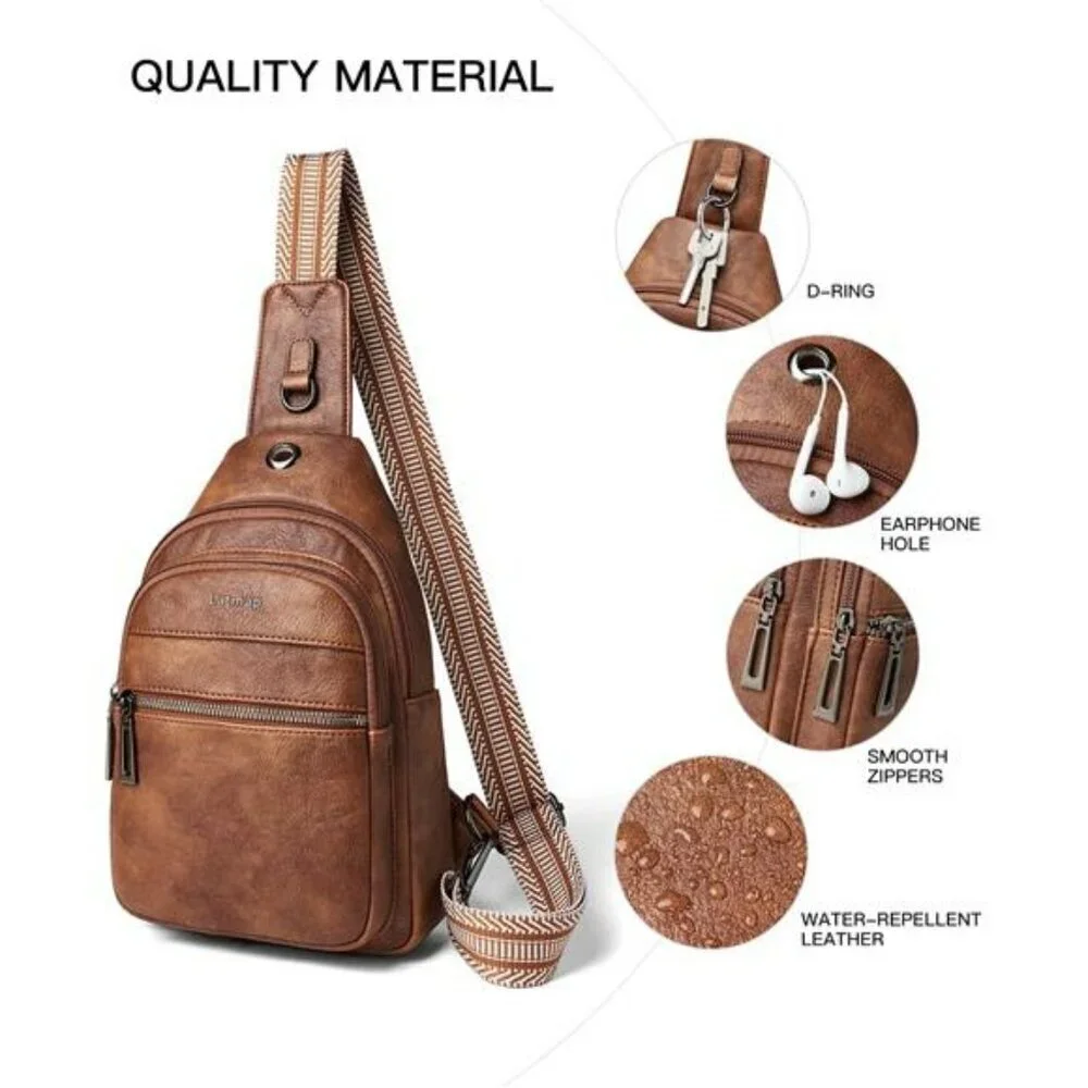 Faux Leather Sling Bag Crossbody Fanny Pack Travel Shoulder Tote Backpack